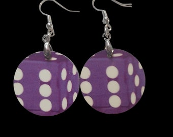 LUCKY DICE EARRINGS - feeling lucky and positive, round, purple