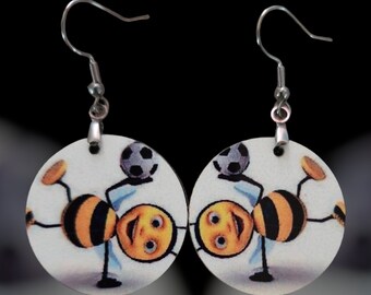 BEE SOCCER EARRINGS - Cutest bee soccer earrings - adorable and fun, lightweight, colorful, round