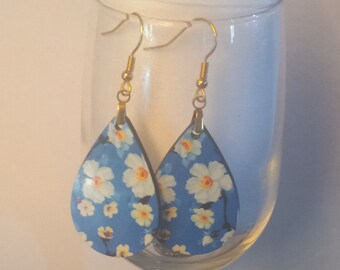 FLOWER EARRINGS BLUE teardrop cute  fun colorful