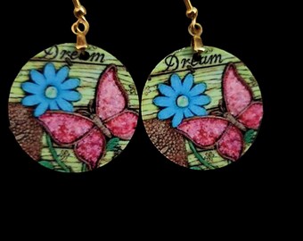 DREAM BUTTERFLY EARRINGS - very lovely earrings , colorful, round, drop,