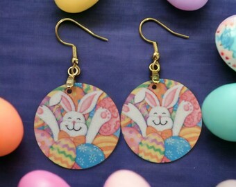 EASTER FUNNY BUNNY -   Cutest ever easter bunny earrings - drop - colorful - fun