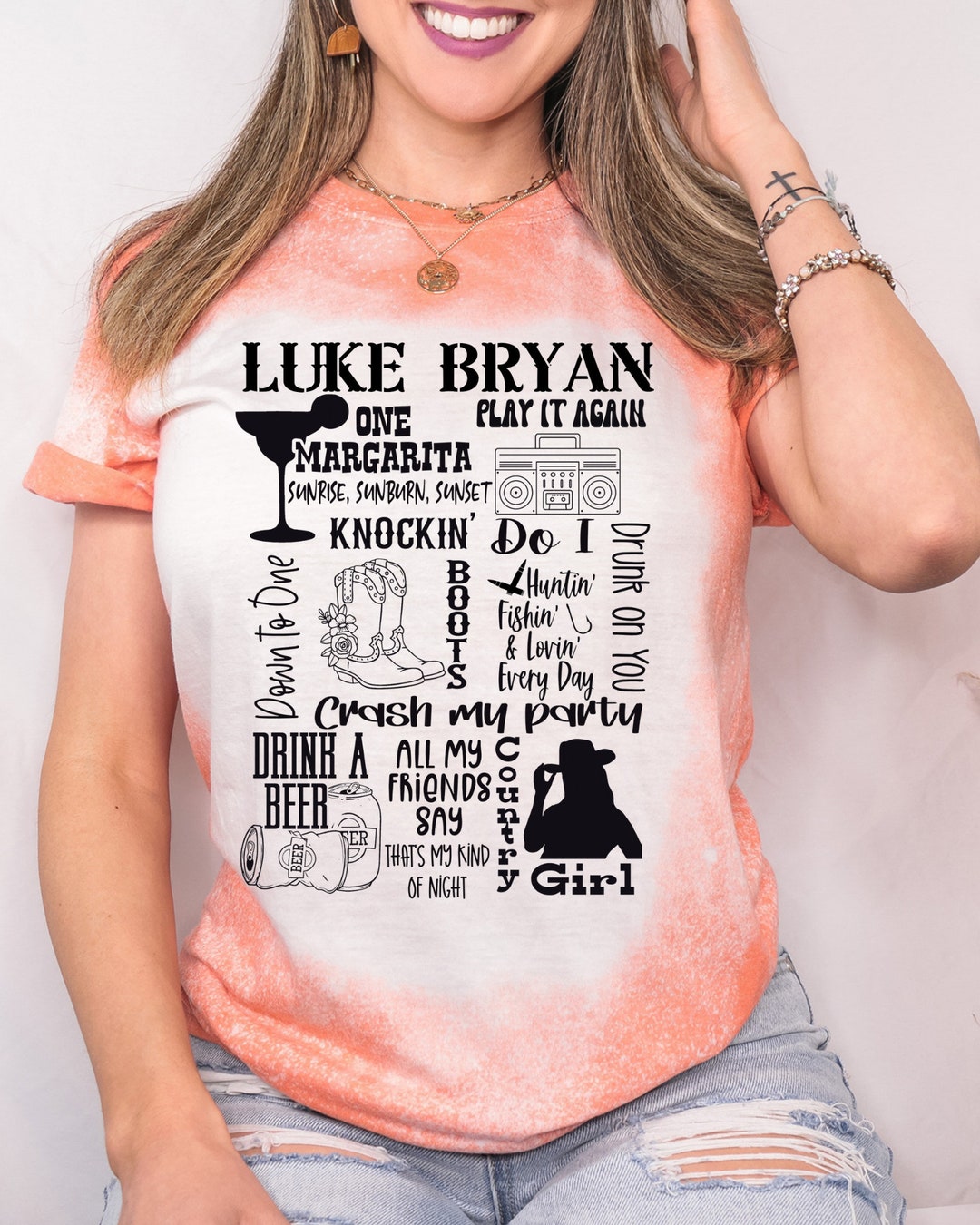 Luke Bryan Concert Bleached Tee One Margarita, Knockin Boots, Play It Again - Etsy