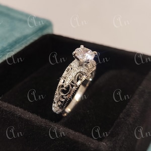 1930s Antique 2.10 Ct White Round Cut Diamond Engagement Ring in 935 Argentium Silver, Edwardian Ring, Antique engagement ring, gifts, Rings