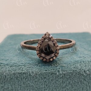 Anel de noivado com corte de pêra de 2,10 ct em prata 935 Argentium, presentes de noivado, presente para ela, anel de noivado antigo, anéis de prata, anéis para mulheres