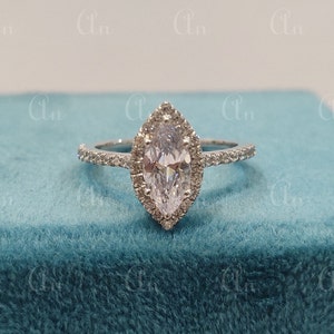 2.20 Ct White Marquise cut diamond engagement ring in 935 Argentium Silver,rings for women,gift for her,halo ring,anniversary gift,solitaire