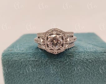 1930s Antique 2.10Ct White Round Cut Diamond Engagement wedding Ring set in 935 Argentium Silver,Edwardian Ring,Antique engagement ring,gift
