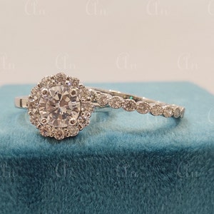 1930s Antique 2.10Ct White Round Cut Diamond wedding Ring set in 935 Argentium Silver,Edwardian Ring,Antique engagement ring,gift,bridal set