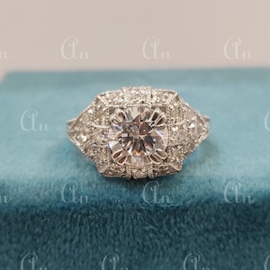 1930s vintage 2.40 Ct white round cut diamond wedding engagement ring in 935 Argentium silver, antique engagement ring, filigree ring, gifts