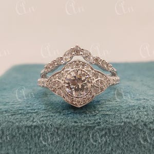 2.00Ct White Round Cut Moissanite Diamond wedding Ring set in 935 Argentium Silver,Edwardian Ring,Antique engagement ring,gifts,silver rings