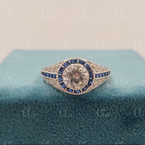 1920er Jahre Antiker 2.30 ct weißer Diamant im Rundschliff Verlobungsring in 935 Argentium Silber, antiker Verlobungsring, Art-Deco-Ring, Geschenke