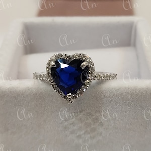 2,10 kt blauw hart geslepen saffier verlovingsring in sterlingzilver, saffierringen, cadeaus voor vrouwen, ringen voor vrouwen, jubileumcadeaus, sieraden
