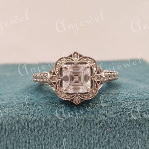 1930s Vintage 2.30Ct Asscher Cut Diamond Engagement Wedding Ring in 935 Argentium Silver,Art Deco Ring,Gift for her,Antique Engagement Ring
