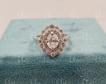 1930s Antique 2.10 Ct White Oval Cut Wedding Engagement Ring in 935 Argentium Silver, Edwardian Ring, Antique engagement ring, gift