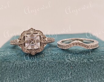 1930s Antique 3 Ct White Asscher Cut Diamond Engagement wedding Ring set in 935 Argentium Silver,Edwardian Ring,Antique engagement ring,gift