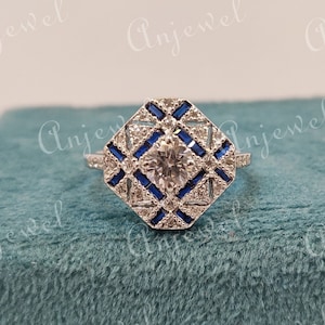 vintage 2,10 kt witte rond geslepen verlovingsring in 935 argentiumzilver, vintage verlovingsring, damesringen, cadeau voor haar, art-decoring, cadeau