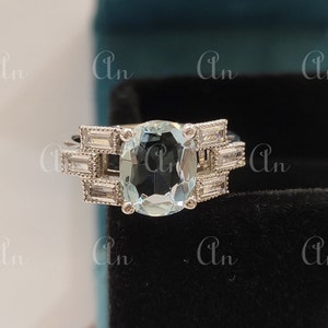 2.10 Ct Aquamarine Oval cut diamond wedding engagement ring in 935 Argentium silver, rings for women, aquamarine ring, gift for her, gifts