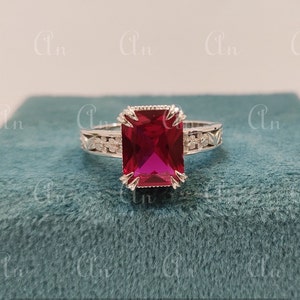 1920s vintage 2.40Ct Ruby Radiant cut engagement ring in 925 sterling silver, rings for women, gift for her, art deco ring, Ruby ring, gifts