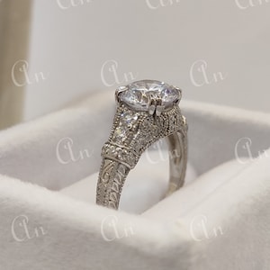 1930s Vintage 2.1 Carat Round Cut Diamond Engagement Wedding Ring in 935 Argentium Silver, Art Deco Ring, Gift for her, Antique jewelry,gift
