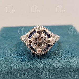1920er Jahre Antiker 2.30 ct weißer Diamant im Rundschliff Verlobungsring in 935 Argentium Silber, antiker Verlobungsring, Art-Deco-Ring, Geschenke