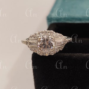 1930s Vintage 2.30 Carat Weißer Rundschliff Diamant Hochzeit Verlobungsring in 935 Argentium Silber, Antiker Verlobungsring, Ringe für Frauen