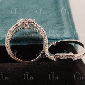 1930s Antique 2 Ct White Asscher Cut Diamond Engagement wedding Ring set in 935 Argentium Silver,Edwardian Ring,Antique engagement ring,gift
