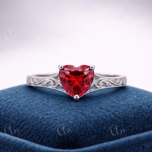 1920s vintage 2.10Ct Ruby Heart cut engagement ring in 925 sterling silver, rings for women, gift for her, art deco ring, Ruby ring, gifts