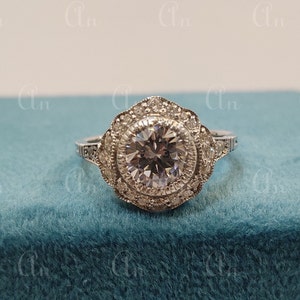 1930s Vintage 2.30 Carat White round cut diamond wedding engagement ring in 935 Argentium Silver, Antique engagement ring, Rings for women