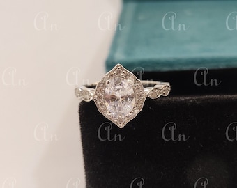 Antique Art deco 2.0 Ct White Oval Cut Engagement Ring in 935 Argentium Silver,Edwardian Ring,Antique engagement ring,bezel set ring