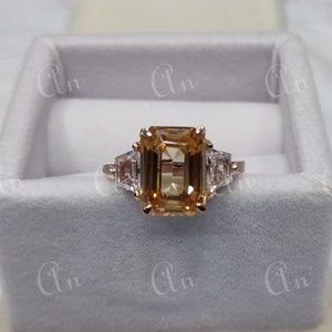 champagne engagement ring,2.20Ct Emerald cut engagement wedding ring in 925 sterling silver,rings for women,gift for her,gift for wife,gift