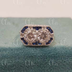 1930s Vintage art deco 2.0 Ct Edwardian Engagement Ring in 935 Argentium Silver,two stone ring, Antique engagement ring, womens rings, gifts