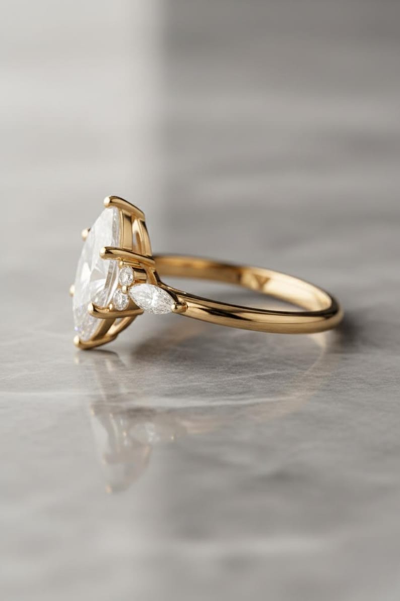Marquise Engagement Ring | Vintage Style Marquise Cut Moissanite Ring ...