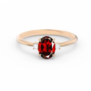 1.50ct Red Garnet Engagement Ring, Oval Solitaire Wedding Ring for Her, Vintage Art Deco Bridal Ring, January Birthstone Jewelry