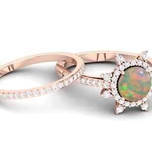 AAA Natural Ethiopian Opal Engagement Ring, Vintage Art Deco Wedding Ring for Her, Antique Rose Gold Bridal Ring, Unique Gift for Women