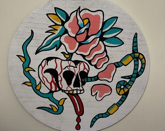 hand painted wooden skull plaque