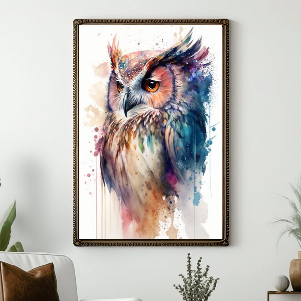 Owl Wall Art - Abstract Colorful Boho Art - PRINTABLE ART - Owl Wall Decor