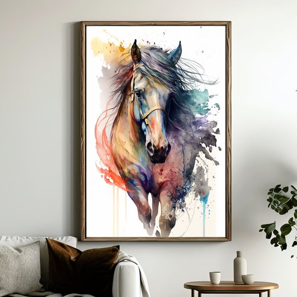 Wild Horse Wall Art - Digital Prints Wall Art Horse - PRINTABLE ART - Watercolor Horse - Boho Colorful Wall Art - Horse Farmhouse Wall Art