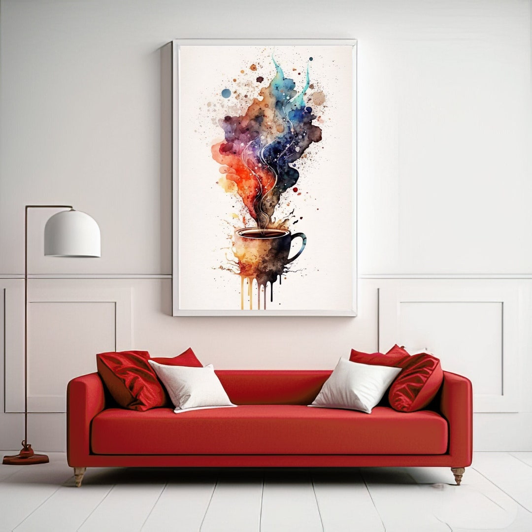 Coffee Cup Wall Art Set of 2 Coffee Themed Wall Art Abstract Colorful ...