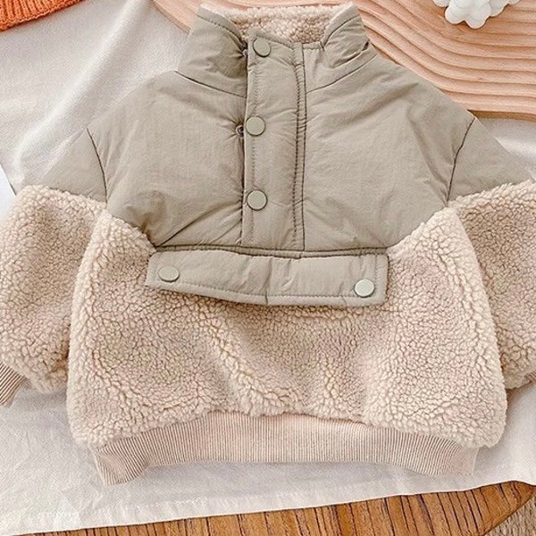 Toddler Fall Winter Jacket Pullover 1-5y | Thick Wool Fleece-lined Coat | 90s, 2000s Retro Style Unisex Kid Pullover |Winter/Spring Neutrals