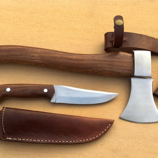 Handmade Camping set of Axe and Bushcraft knife is a Custom Made, Hand Forged, very Masculine & Handy item