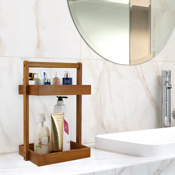 Teak Wood Shower Caddy Corner Shower Organizer Shower Etsy