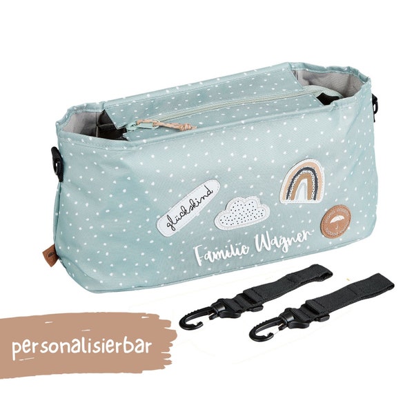 Stroller organizer including fastening hooks | with “Glückskind” patch