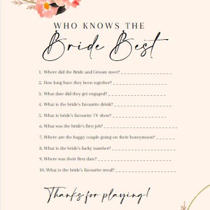 Who Knows The Bride Best Game, Who Knows The Bride Best Hen Party, Who Knows The Bride Best Bridal Shower - Canva