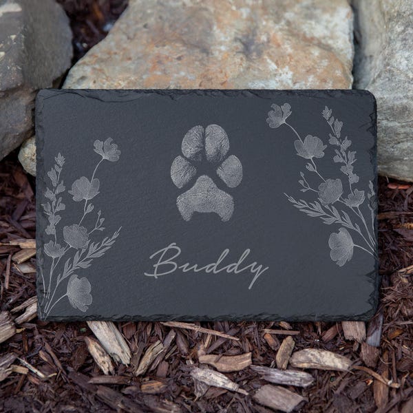 Custom Paw and Nose Print Slate • Personalized Pet Memorial Keepsake for Pet Loss and Remembrance • Actual Paw Print Garden Stone • Dog Mom