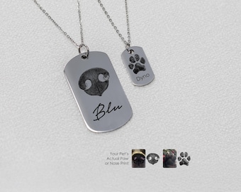 Men's Custom Paw & Nose Print Necklace • Your Pet's Actual Paw or Nose Print • Personalized Jewelry • Paw Print Editing