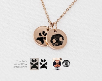 Custom Paw & Nose Print Necklace • Your Pet's Actual Paw or Nose Print • Personalized Jewelry • Paw Print Editing • 13mm