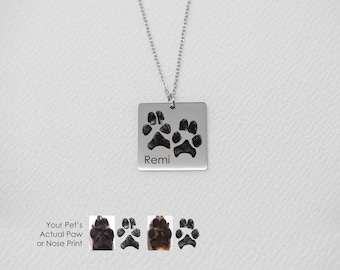 Men's Custom Paw & Nose Print Necklace • Your Pet's Actual Paw or Nose Print • Personalized Jewelry • Paw Print Editing