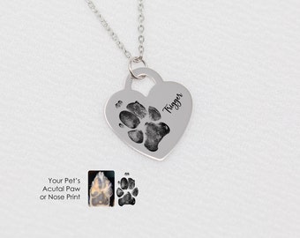 Paw Print Editing • Necklace Heart Custom Nose Print Necklace Dog Paw Print Cat Paw Print Dog Nose Print Memorial Loss Gift Jewelry Dog Mom