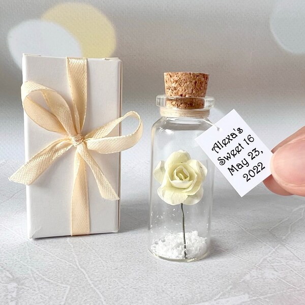 Quinceanera Birthday Party Favors Sweet 16 Party Favors For Guests In Bulk Miniature Forever Rose In a Bottle Personalized Mis Quince 15