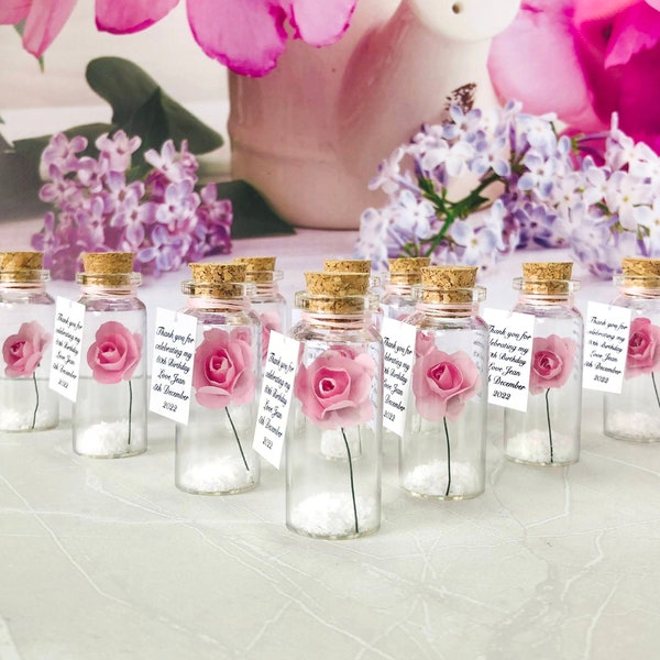 Quinceanera party favors bulk for Guests, Custom Sweet 16 Favors for Guest, Celebration 15th Birthday Favors, Pink Rose In a Bottle