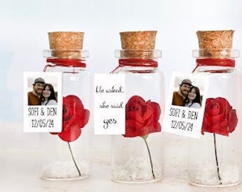 Valentine's Day Favors, Personalized Engagement Party Favors, Wedding Gifts for Guests, Rose & Message in Bottle Bridal Shower Souvenirs